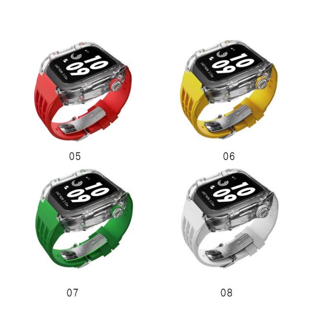 アップルウォッチ apple watch case バンド メンズ ケース ラバー カバー ベルト 一体型 クリア シルバーバタフライバックル レディー スポーツ おしゃれ かわいい むれない series8 7 6 SE 5 4用 44mm 45mm用 アウトドア 保護 頑丈 送料無料