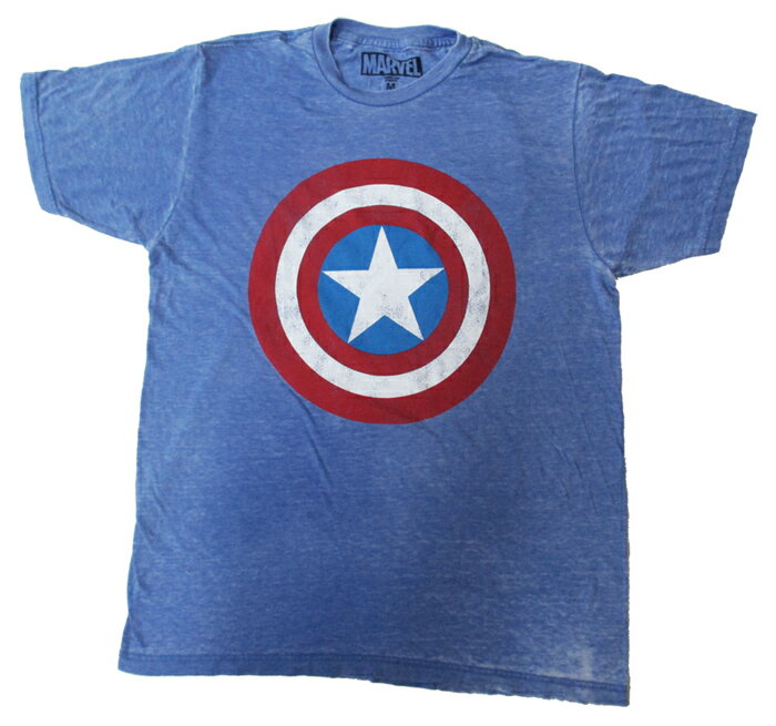 【マーベル/Marvel】大人・メンズTシャツ 『キャプテンアメリカ/シールド・かすれ（杢ライトBL）』アメキャラ アメコミ アベンジャーズ 映画 コミック キャラクターTシャツ