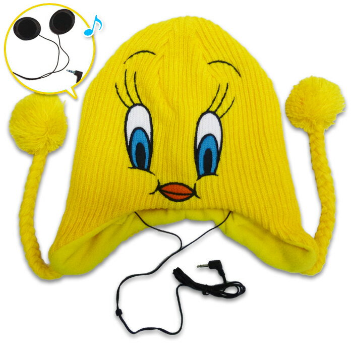 【トゥイーティー Tweety】 フェイス柄 ペルビアンハット【イヤホン付☆】 LOONEY TUNES / ルーニーテューンズ ニット帽 ニットキャップ アメリカ雑貨 アメ雑 アメリカン雑貨 冬服 冬物