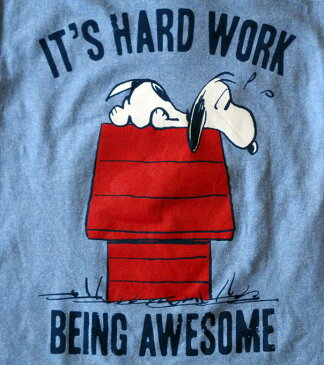 【スヌーピー/Snoopy】キッズ・ジュニア ロングTシャツ『It'S HARD WORK/XSサイズ（ライトBL×WH）※ワケあり※』ピーナッツ peanuts アメキャラ アメリカン雑貨