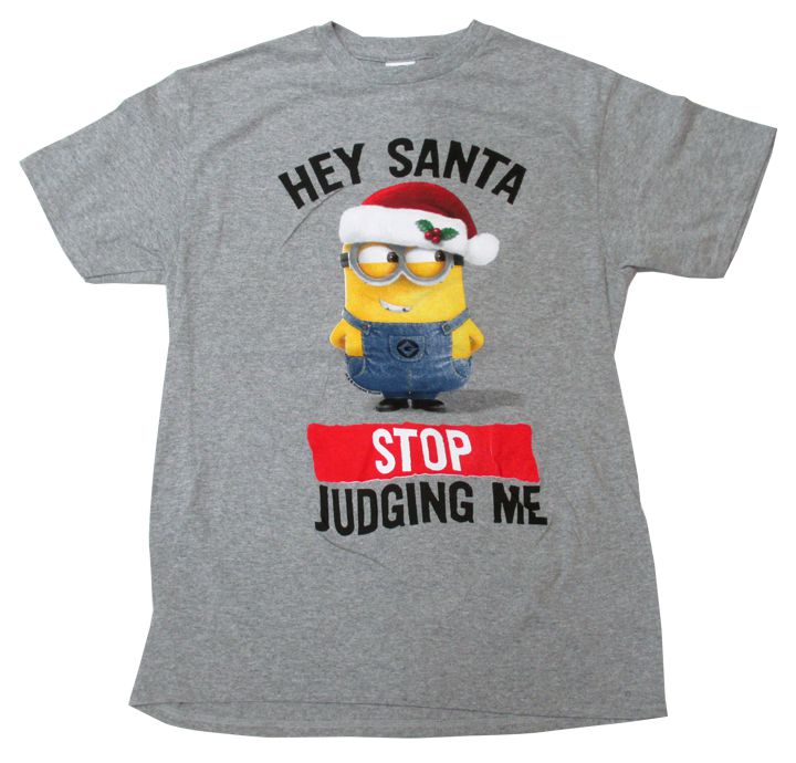 〇【 怪盗グルーのミニオン危機一発 】『 HEY SANTA STOP JUDGING ME (杢GY) 』大人 メンズ Tシャツミニオン大脱走 ミニオン ミニオンズ ME ME2 クリスマス アメキャラ 映画 ファッション アパレル 半袖 かわいい おしゃれ コーディネート