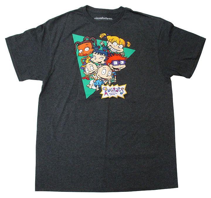 【ラグラッツ/RUGRATS】大人・メンズ Tシャツ『キャラクター集合（杢ダークGY）』Nickelodeon ニコロデオン アメキャラ チャッキー・フィンスター トミー・ピックルス ディル・ピックルス スージー・カーマイケル キミ・フィンスター アンジェリカ