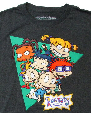 【ラグラッツ/RUGRATS】大人・メンズ Tシャツ『キャラクター集合（杢ダークGY）』Nickelodeon ニコロデオン アメキャラ チャッキー・フィンスター トミー・ピックルス ディル・ピックルス スージー・カーマイケル キミ・フィンスター アンジェリカ