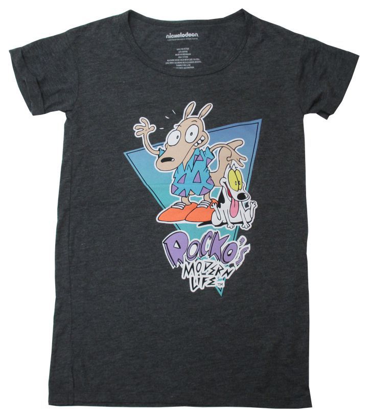 〇【 ROCKO'S MODERN LIFE 】『 ロッコー ＆ スパンキートライアングル Tシャツ XSサイズ （杢ダークGY） 』 大人 メンズ レディース 半袖 おしゃれ おすすめ 人気 ロッコーのモダンライフ 海外アニメ アメキャラ アメリカン雑貨 ニコロデオン nikelodeon