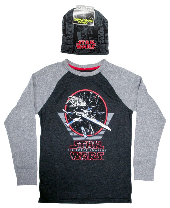 ◎【 スターウォーズ Star Wars 】『 フォースの覚醒 ロングTシャツ ニット帽 セット 』ジュニア キッズ 映画 SF アメキャラ アメコミ　冬服　冬物 エックスウィング タイファイター ファルコン