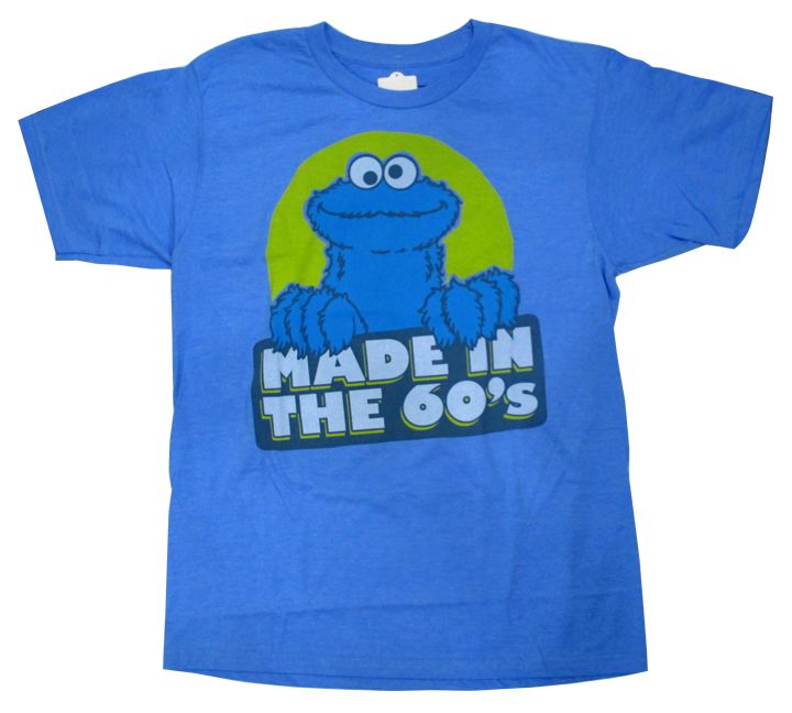 【セサミストリート/Sesame Street】大人・メンズ Tシャツ 『クッキーモンスター/MADE IN THE 60's (杢BL)』アメキャラ USJ ユニバーサルスタジオ キャラクターTシャツ ブルー 青 テーマパーク