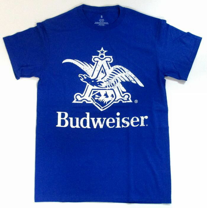 楽天アメリカ雑貨　マイクのおもちゃ箱〇【 アンハイザー ブッシュ Anheuser Busch 】『 Budweiser Tシャツ Sサイズ （BL・擦れ） 』大人 メンズ レディース かわいい 人気 おすすめ アメリカ ビール 飲料 海外企業 企業 カンパニー お酒 企業 Tシャツ バドワイザー ブランド ブルー 青