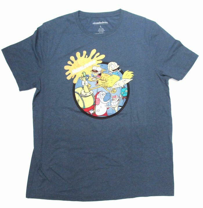 〇『 サークル L （ 杢BL ） 』楽天1位 大人 メンズTシャツ Nickelodeon アメキャラ キャラクターTシャツ キャットドッグ ラグラッツ ヘイ アーノルド レンとスティンピー