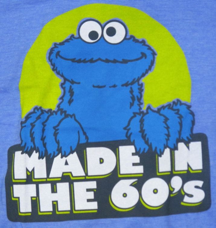 【セサミストリート/Sesame Street】大人・メンズ Tシャツ 『クッキーモンスター/MADE IN THE 60's (杢BL)』アメキャラ USJ ユニバーサルスタジオ キャラクターTシャツ ブルー 青 テーマパーク