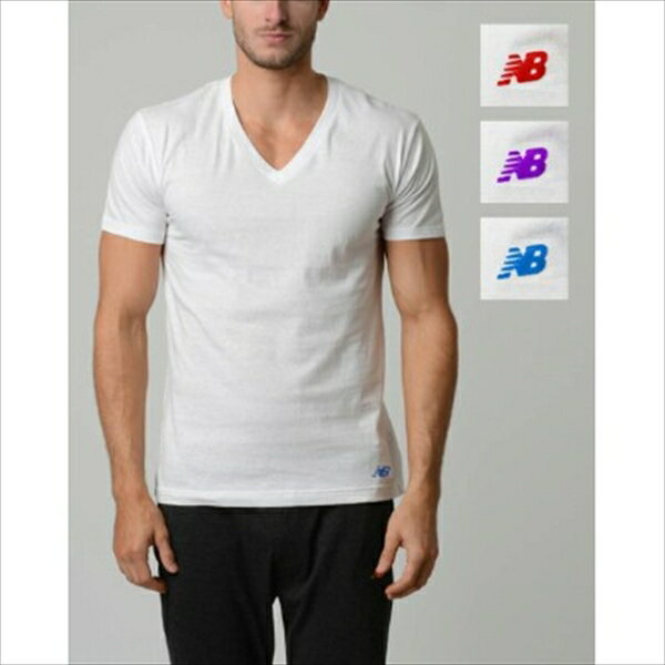 〇わけあり【 ニューバランス new balance 】『 Vネック Tシャツ 3pack （WH+RD＆WH+PR＆WH+BL） 』※レターパックでお送りできるのは1個までです。2個以上だと宅急便になります。※ メンズ Mens 肌着 インナー NB コットン 綿 白シャツ 半袖 パックTシャツ