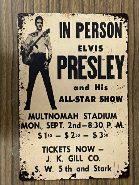 〇【 ブリキ看板 】 『 Elvis Aron Presley/エルヴィス・アーロン・プレスリー 』ミュージシャン　アメリカ雑貨　アメ雑　アーティスト　エルビスのサムネイル