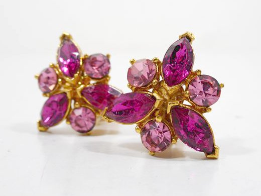 ◎【 ヴィンテージイヤリング 】『 ピンクフラワー 』海外輸入 アクセサリー かわいい ファッション小物 アンティーク レトロ