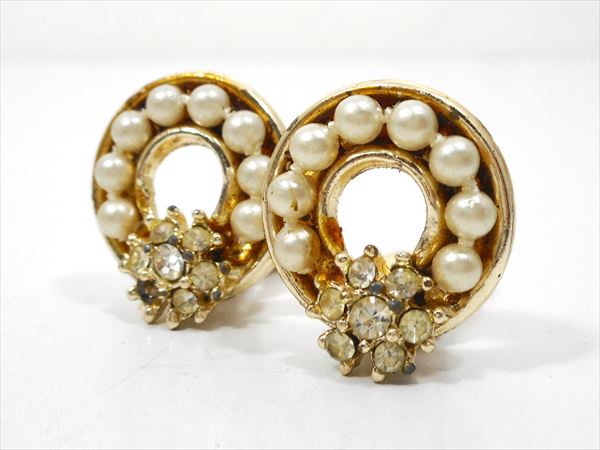 ◎わけあり【 ヴィンテージ アクセサリー 】『 ゴールド パール イヤリング 』海外輸入 ファッション雑貨 カワイイ レトロ カラフル 1940年代 ヨーロッパ...