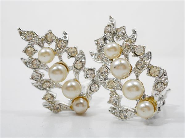 ◎わけあり【 ヴィンテージアクセサリー 】『 パール&ビジュー イヤリング 』ファッション雑貨 カワイイ レトロ アクセサリー アンティーク デッドストック