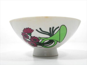 ◎【 ヴィンテージ品 】『 ETSURO お花 お茶碗 』鈴木悦郎 エンゼル陶器 レトロ お茶わん 茶わん 茶碗 食器