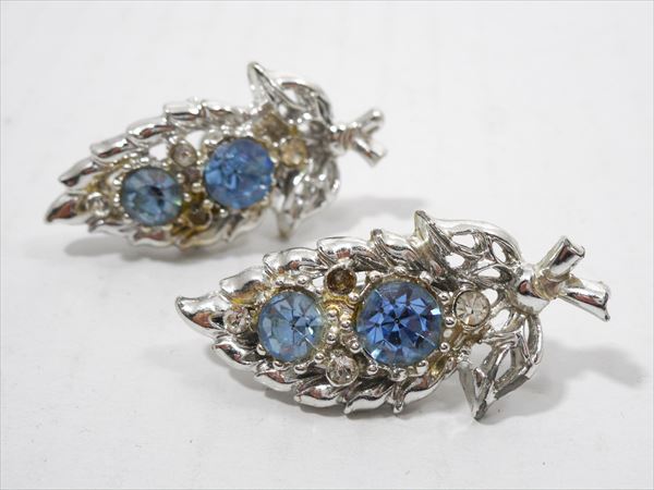 ◎わけあり【 ヴィンテージアクセサリー 】『 ブルービジュー イヤリング 』ファッション雑貨 カワイイ レトロ アクセサリー アンティーク デッドストック