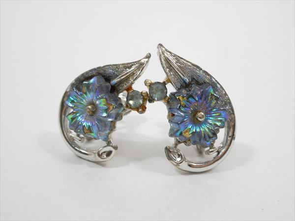 ◎わけあり【 ヴィンテージ アクセサリー 】『 青い花 イヤリング 』海外輸入 ファッション雑貨 カワイイ レトロ 1940年代 デッドストック