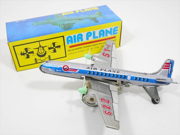 ◎【ブリキのおもちゃ】 『AIR PLANE MF107 AVION/飛行機 』 ブリキ飛行機 手押し可動 飛行機おもちゃ デットストック ブリキおもちゃ