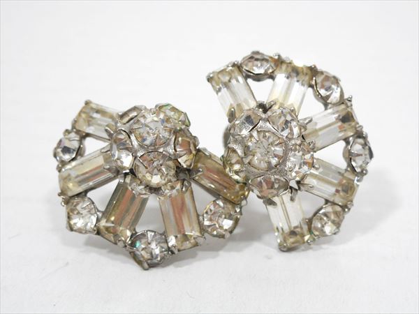 ◎【 ヴィンテージ イヤリング 】『 扇形ビジュー 』海外輸入 アクセサリー かわいい ファッション小物 アンティーク レトロ デッドストック 日本未入荷(4)