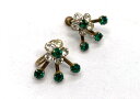 ◎【ヴィンテージアクセサリー/vintage accessories】『 フラワー / イヤリング 』アクセサリー ヴィンテージ ビンテージ 耳飾り イアリング グリーン 緑 花 ビジュー 石 クリスタル 海外製 レトロ ファッション雑貨 アメ雑 アメリカン雑貨 雑貨