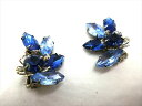 ◎【ヴィンテージアクセサリー/vintage accessories】『 立て爪 ブルークリスタル フラワー / イヤリング 』アクセサリー ヴィンテージ ビンテージ 耳飾り イアリング ブルー 花 ビジュー クリスタル 海外製 レトロ ファッション雑貨 アメ雑 アメリカン雑貨 雑貨