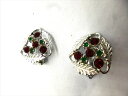 ◎【ヴィンテージアクセサリー/vintage accessories】『 3角リーフ レッド&グリーンストーン / イヤリング 』アクセサリー ヴィンテージ ビンテージ 耳飾り イアリング 緑 赤 三角 ビジュー 海外製 レトロ ファッション雑貨 アメ雑 アメリカン雑貨 雑貨