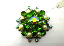 ◎【ヴィンテージアクセサリー/vintage accessories】『 海外製 立て爪 グリーン&パール / ブローチ 』ヴィンテージ ビンテージ コサージュ 花 エメラルド オーロラ 緑 ストーン 海外製 レトロ ファッション雑貨 アメ雑 アメリカン雑貨 雑貨