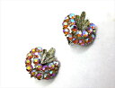 ◎【ヴィンテージアクセサリー/vintage accessories】『 ピンクオーロラ りんご / イヤリング 』アクセサリー ヴィンテージ ビンテージ 耳飾り イアリング アップル ビジュー 石 クリスタル 海外製 レトロ ファッション雑貨 アメ雑 アメリカン雑貨 雑貨
