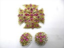 ◎【ヴィンテージアクセサリー/vintage accessories】『 海外製 ピンクストーン / ブローチ&イヤリング 』アクセサリー ビンテージ 耳飾り イアリング コサージュ 海外製 レトロ ファッション雑貨 アメ雑 アメリカン雑貨 雑貨