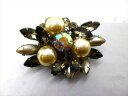 ◎【ヴィンテージアクセサリー/vintage accessories】『 海外製 立て爪パール&ストーン / ブローチ 』ヴィンテージ ビンテージ コサージュ サークル 透明 クリスタル 石 海外製 ファッション雑貨 アメ雑 アメリカン雑貨 雑貨