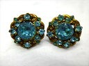 ◎【ヴィンテージアクセサリー/vintage accessories】『 海外製 アクアブルーストーン フラワー / イヤリング 』アクセサリー ヴィンテージ ビンテージ 耳飾り イアリング フラワー 花 ビジュー 石 海外製 レトロ ファッション雑貨 アメ雑 アメリカン雑貨 雑貨