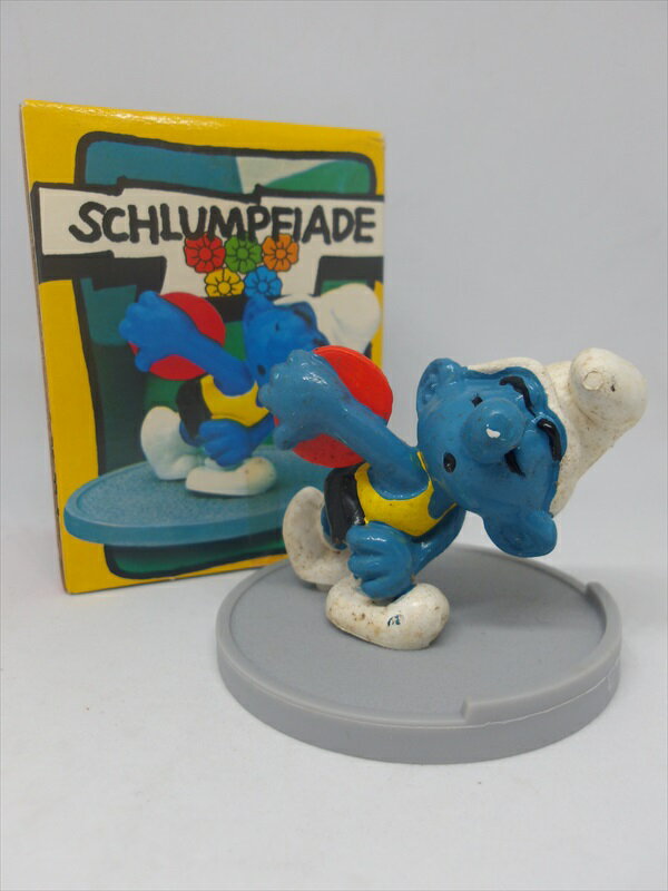 〇【スマーフ/smurf】『 40503 円盤投げ PVC フィギュア』Schleich 人形 1970年代 ビンテージ 昭和レト..