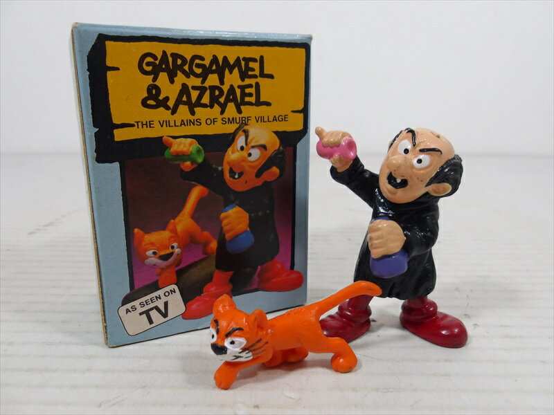 〇【スマーフ/smurf】『 SUPER SMURF GARGAMEL AZRAEL PVC フィギュア』Schleich 人形 1980年代 ガーガメル アズラエル ビンテージ 昭和レトロ 箱付き コレクション 雑貨