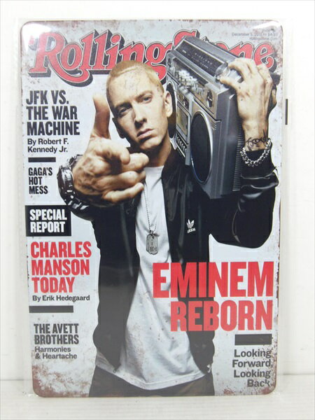 ◎【エミネム/EMINEM】『 EMINEM REBORN Rolling Stone 雑誌表紙柄 / ブリキ看板 プレート 』ティンパネル 看板 インテリア ブリキプレート 歌手 俳優 雑誌 アメリカ雑貨 アメ雑 雑貨