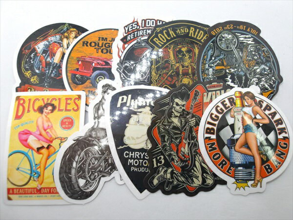 ◎【ステッカー/sticker】『 モーターサイクル、バイク、ポスター柄 / 10枚セット E 』シール ステッカ..