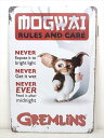 ◎【ブリキ看板/tin plate】『 Gremlins MOGWAI RILES AND CARE / ブリキプレート 』ティンパネル 看板 インテリア ビン...