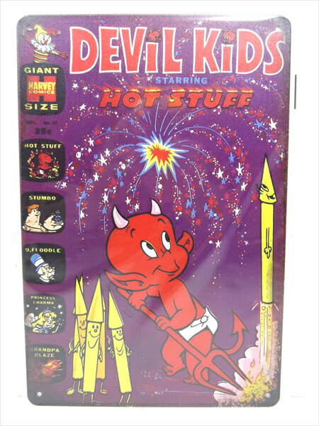 ◎【ブリキ看板/tin plate】『 Hot Stuff DEVIL KIDS STARRING HOT STUFF 表紙柄 / ブリキ看板 プレート..