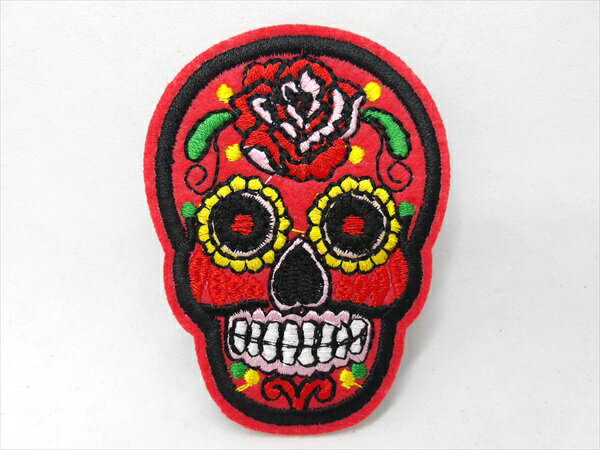 ◎【ワッペン/patch】『 メキシカンスカル レッド(レッド) / アイロンパッチ 』アイロン ワッペン パッ..