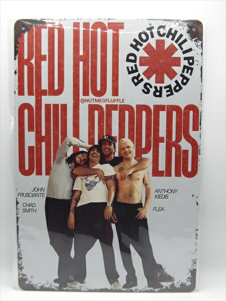 ◎【ブリキ看板/tin plate】『 RED HOT CHILIPEPPERS メンバー&ロゴ / ブリキプレート 』ティンパネル ..