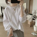 トップス Tシャツ カットソー プルオーバー ロンT パフスリーブ エレガント レディース 大人 可愛い きれいめ カジュアル フェミニン クルーネック シンプル ベーシック インナー イエロー ホワイト 白 ブラック 黒 春 秋 冬 20代 30代 40代 50代