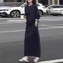 セットアップ 2点セット スウェット トップス トレーナー スカート ギンガムチェック エレガント レディース 大人 可愛い きれいめ カジュアル フェミニン 長袖 ナチュラル 楽ちん おしゃれ シンプル ネイビー 春 秋 冬 20代 30代 40代 50代