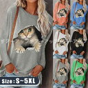 猫のTシャツ プリントシャツ グラフィック 3Dプリント 長袖Tシャツ ラウンドネック 猫柄 女性Tシャツ 女性用 シンプル カジュアル 猫 リアル S~5XL