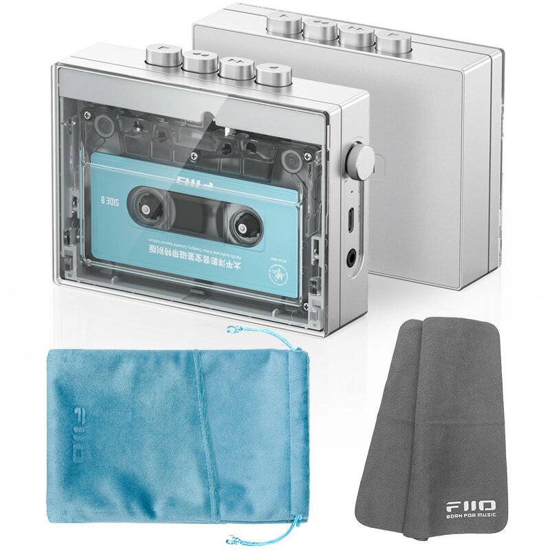 《ロゴ入りクロスプレゼント》 FIIO カセットテープ プレーヤー CP13 Transparent + 専用ポーチ ST-CP13 ブルー セット