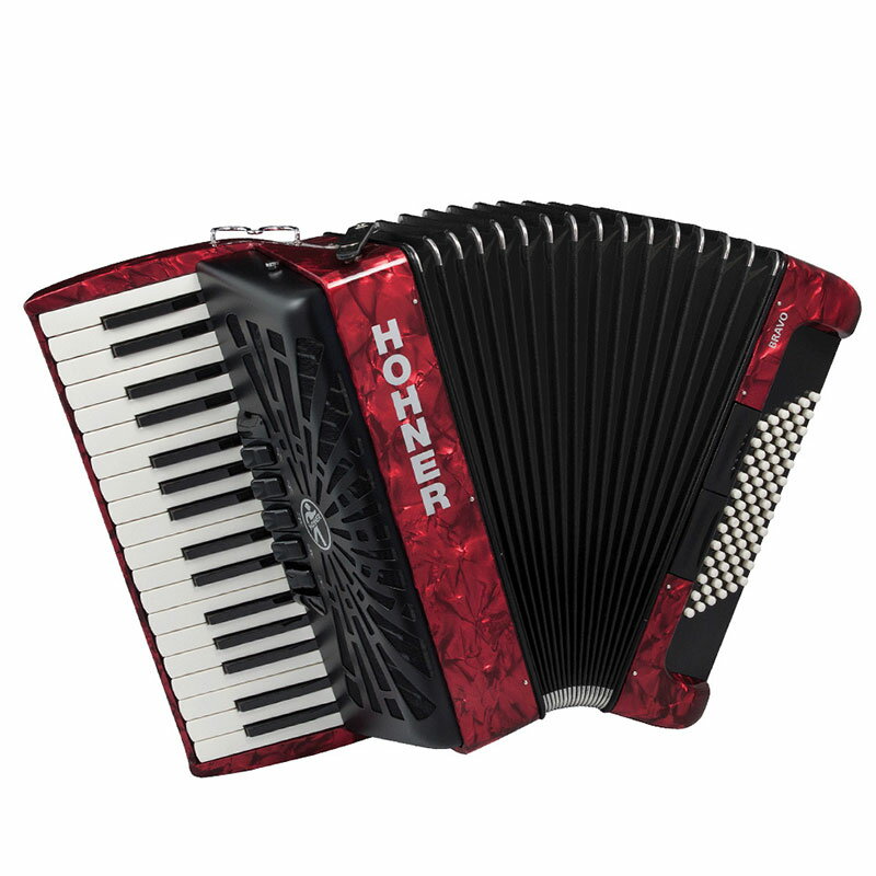 HOHNER Bravo III 72 RED ホーナー アコーディオン 入門向け ピアノ式 34鍵盤 中型 レッド クリーニングクロスプレゼント 【取り寄せ商品】 2