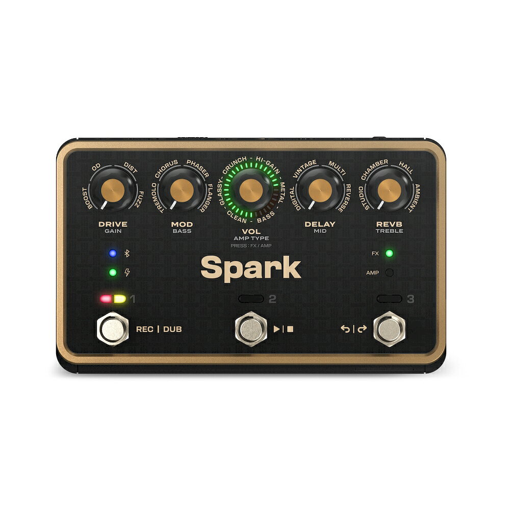 Spark PEDALは、ステージ対応の本格アンプリグ、インテリジェントなエフェクトプロセッサー、そしてルーパーをコンパクトなフットペダルに凝縮。面倒なメニュー操作やルーティングは不要。プラグインするだけで、どこでも伝説的なトーンを手に入れることができます。 理想のリグが、常にあなたと共に。 ■主な特徴 ・あらゆるリグ、あらゆるセットアップに対応 PA、ペダルボード、アンプ、PC、ヘッドフォンなど、あらゆる機器に接続可能。 ・60秒の録音に対応した内蔵ルーパー 録音、オーバーダビング、アンドゥも、すべてハンズフリーで操作 ・最長7時間駆動の充電式バッテリー リハーサルからライブステージ、その後のジャムまで余裕で対応。 ・33種のアンプ、43種のエフェクト、10万以上のトーン Spark 2と同等の高品質なHD Tone Engineを搭載。 ■1台のペダルで、あらゆるシチュエーションに ▼ペダルボード 既存のペダルボードにSpark PEDALを組み込むだけで、愛用のセットアップに本格的なアンプ＆エフェクトリグを追加できます。 ▼PAへのダイレクト出力 会場に着いたらプラグインするだけで演奏準備完了。2系統の1/4インチ・ライン出力から、キャビネットエミュレーションされた高品位なステレオ・シグナルをPAミキサーへ直接出力。サウンドチェックも一瞬で完了します。 ▼デスクトップ・レコーディング USB-Cで接続するだけで、DAW上でSpark PEDALがオーディオインターフェースとして認識されます。スタジオクオリティのサウンドを直接レコーディング可能です。 ▼ヘッドフォン 1/8インチ・ステレオ・ヘッドフォン出力を搭載。時間帯を気にせず、周囲に音を立てずに本格的なアンプ＆エフェクト音で練習・演奏できます。 ▼愛用のアンプに接続 お気に入りのアンプをお使いですか？そのままで大丈夫です。キャビネットシミュレーターをオフにすれば、Spark PEDALを強力マルチ・エフェクトとしてアンプに接続できます。43種のエフェクトで、あなたのアンプのトーンを拡張しましょう。 ▼持ち運び・路上ライブ 充電式バッテリーで最長7時間の駆動が可能。ウォーミングアップから練習、レコーディングまで、これ1台で完結します。 ■複雑な設定は不要。極上のトーンをすぐに Sparkが誇るHD Tone Engineを搭載。単なるモデリングにとどまらない、生き生きとしたレスポンスを実現するトーンエコシステムです。世界的なベストセラー練習用アンプ「Spark 2」と全く同じ高精細DSPアーキテクチャを採用し、エレキギター、アコースティックギター、ベースそれぞれに最適なチューニングが施されています。 33種のアンプモデル 43種のエフェクト 10万以上のToneCloudトーン あなたのSparkライブラリをどこへでも 作成したすべてのプリセット、ToneCloudに保存したお気に入りのトーン。ログインした瞬間から、そのすべてにアクセス可能です。 ■デュアルモード・コントロールによる直感的でフレキシブルな操作性。 Spark PEDALは、直感的でシンプルな操作で緻密な音作りを可能にします。 5つの多機能ノブと3つの堅牢なフットスイッチにより、アンプ調整とエフェクト・コントロールを瞬時に切り替えることができます。 ▼Amp Mode トラディショナルなアンプのように、Gain、Bass、Mid、Trebleをリアルタイムで素早くノブ操作できます ▼FX Mode メインノブを押すと、各ノブはストンプボックスのコントロール用へと即座に変化。Drive、Modulation、Delay、Reverbの深さをリアルタイムにコントロールできます。 ・6つのカスタムプリセット お気に入りのサウンドを保存し、演奏中でも素早く切り替え可能。2つのバンクに分かれた6つのスロットを、ワンプッシュで簡単に呼び出せます。 ・内蔵チューナー 高機能なチューナーを本体に内蔵。追加のチューナーペダルやケーブルを用意する必要はありません。 ・ダイナミックLEDインジケーター 色分けされたLEDにより、現在のモード、プリセット、ルーパーの状態、バッテリー残量を一目で確認できます。 ■ルーパージャム演奏を楽しむ。 録音時間60秒の内蔵ルーパーにより、Spark PEDALは作曲、練習、パフォーマンスに最適なツールへと進化します。フットスイッチを使った直感的な操作で、ベーストラックの録音、オーバーダビングのレイヤー、アンドゥ／リドゥが思いのままに行えます。 ・録音、オーバーダビング、再生、停止、アンドゥ、クリアーのすべてをハンズフリーで操作 ・1レイヤーあたり最長60秒のループ録音時間 ・各フットスイッチに操作が設定されており、演奏中にメニュー操作不要です。 ■頭の中に浮かんだサウンドをアプリで、いま、目の前で。 無料の「Spark App」をSpark PEDALに接続すれば、多彩な音作りツールがあなたの手に。アンプ、キャビネット、エフェクトの豊富なライブラリからシグナルチェーンを構築可能。ToneCloudで10万を超えるトーンを探求したり、欲しい音のイメージを言葉で入力するだけでSpark AIが理想のトーンを生成してくれます。本格的なシステムが持つ奥行きのある音作りを、いつでもどこでも、進化させながら楽しめます。 ▼Spark AI フレーズ、曲名、アーティスト名、あるいは「音のイメージ」をテキスト入力するだけで、ぴったりのトーンを提案。調整して保存すれば、あなただけのトーンに仕上がります。 ▼リグの構築 シグナルチェーンをブロック単位でデザイン。アンプ、ストンプボックス、エフェクトを選び、好みに合わせて各パラメーターを細かくチューニングできます。 ▼Auto Chords（オートコード） アプリで楽曲を再生すると、コードをリアルタイムで自動解析して表示。楽譜を探したり耳コピに悩むことなく、すぐに合わせて演奏できます。 ▼ToneCloud 世界中のギタリストが共有する10万以上のトーンを閲覧・ダウンロード可能。気に入ったトーンを保存して、どこへでも持ち出せます。 ■どこへでも持ち出せる 堅牢な筐体、耐久性に優れたスチール製フットスイッチ、そしてあらゆるセットアップに馴染むコンパクトなサイズ。デスクトップに置いてレコーディング、ライブ、リハーサルでは足元にセットしたり、ペダルボードに組み込んだり。あなたの演奏スタイルに合わせて、Spark PEDALはいつでも活躍します。 ▼トップパネル ・メインノブ（Amp/FXモード切替） ・Gain、Bass、Mid、Trebleノブ ・耐久性に優れたフットスイッチ x 3 ・ダイナミックLEDインジケーター ・内蔵チューナー ▼バックパネル ・1/4インチ 楽器用入力（エレキ、アコースティック、ベース対応） ・1/4インチ ライン出力（L/Mono + R） x 2 ・1/8インチ ステレオ・ヘッドフォン出力 ・USB-C（充電、ファームウェア・アップデート、オーディオインターフェース） ・1/8インチ MIDI入出力 ・1/4インチ TRSエクスプレッションペダル入力 ・Bluetooth 5.0 + Wi-Fi 2.4GHz 関連商品IK MULTIMEDIA / TONEX Plug ギター ベース ...CASIO カシオ DIMENSION SHIFTER エフェクター用...27,500円36,300円Line 6 ラインシックス POD Express Guitar マ...Blackstar ブラックスター ID:X FLOOR 2 マルチエ...33,000円36,960円DSM & Humboldt / SIMPLIFIER MkII プリ...Blackstar ブラックスター ID:X FLOOR 1 マルチエ...58,300円29,920円