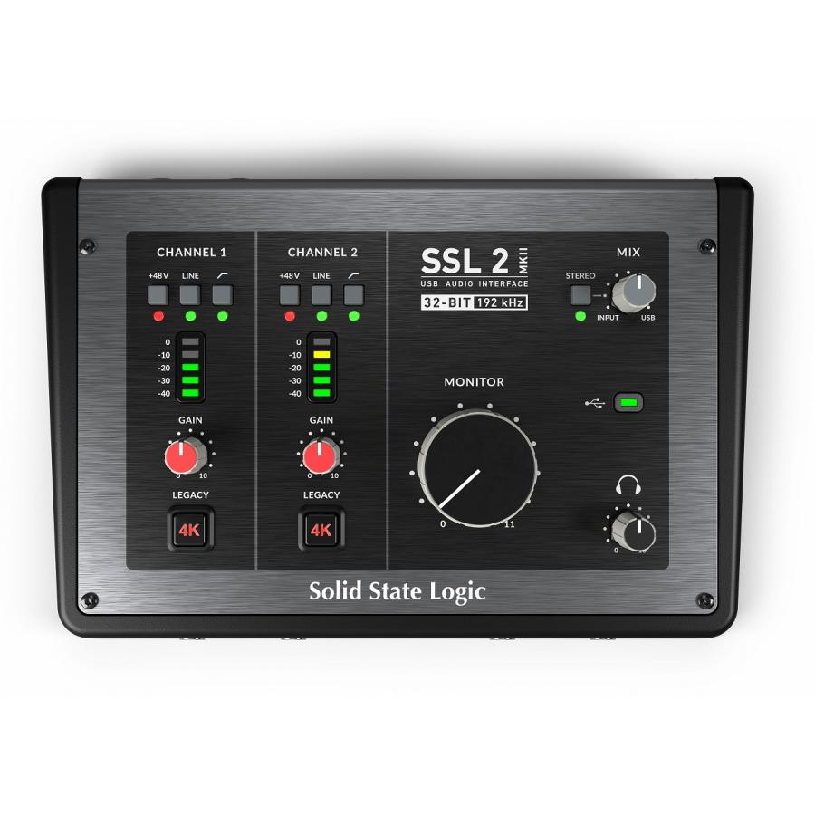 USBオーディオ・インターフェイス SSL2 待望の次世代機が登場 【世界中のユーザーの声を取り入れアップグレードされた SSL2 MkII USB オーディオインターフェース】 ・次世代 32 ビット 192KHz AD/DA コンバーター 搭載 (前モデルは24bit 192KHz) ・各CHにハイパスフィルターを追加 、On/Offがわかかりやすい LED付スイッチに改善 ・前面に楽器用ハイインピーダンス入力搭載＜自動検知＞ (前モデルはLineInと共有で背面に設置)。 ・前面にヘッドホン入力(SSL2 はHP 出力が2つに増設。レベルポットは共通) デジタル回路、アナログ回路のアップグレードにより大幅に向上したダイナミックレンジ。 よりノイズの少ないクリアーな音質を提供します。 ・前モデル同様 SSL Super AnalogueマイクプリのサウンドイメージをUSBバスパワーで実現するクリアーでワイドレンジなSSLマイクプリを搭載。 ・アナログ・エンハンスメント 回路「4K」スイッチを引き続き搭載。ボーカルや生楽器に効果的な厚みのあるアナログライクな音色に変化。 ・各CHに 48Vファンタム電源、ライン入力切替スイッチ、ハイパスフィルター ・前モデル同様 SSL ラージコンソールと同様のAlps 社製ポット、ノイトリック社製コネクタ、NJM 社製ヘッドホンアンプを採用 ・ステレオループバック標準搭載 ・前モデル同様 USB-C 接続、USBバスパワー駆動 ・付属ソフトウェアは前モデル同様 SSL ProductionPack が付属 【クリーンでワイドレンジなマイクプリと"4K" アナログエンハンスメント回路】 前世代機SSL2が最も評価されたのはクラスを超えた性能をもつUSBバスパワーでSSLの大型レコーディングコンソールに搭載されるマイクプリ SuperAnalogueマイクプリのサウンドイメージを実現し、クリーンで解像度が高く、広大なゲインレンジを持つマイクプリでした。 どのようなマイクを使用しても充分な余裕を持って扱えるゲインレンジを備え、全てのパフォーマンスを細かなニュアンスまで余すことなく捉えるために、細部にまでこだわってデザインされたクラス最高のマイクプリです。 SSL開発チームは多くのUSBオーディオインターフェースのマイクプリ部の設計に用いられる一般的な?IC?回路を使用した設計ではなく、 2ステージ構成の回路に特別に選定されたディスクリートのローノイズトランジスターと?IC?との組み合わせでデザインするという異なるアプローチでの設計をしました。これにより、最良のノイズパフォーマンスと広大なゲインレンジを実現しています。 さらに高域EQブースト/ハーモニクスを付加し入力ソースにアナログ的な色付けを施し、80年代に一世を風靡し、いまなおスタジオで使い続けられているSSL4000Eシリーズコンソールのサウンドイメージに変化させることができるアナログエンハンスメント回路\“4K"スイッチ"でした。 音源ソースを「太く」「いきいき」とさせるこの4Kスイッチはボーカルやギターなどの音源に効果的です。 ■同梱ソフトウェア The SSL Production Pack includes: SSL Vocalstrip 2とDrumstripプラグインの永続ライセンス Harrison Mixbus 10 IK Multimedia Amplitube 5 SE Celemony Melodyne Essential Native Instruments Hybrid Keys & Komplete Start Ableton Live 11 Lite AAS Session Bundle plug-ins 1.5 GB Samples from Loopcloud ■付属品 ・クイックスタート/安全ガイド ・USBケーブル (タイプ C to C 1m) ・USBケーブル (タイプ A to C 1m) ■サイズ 幅 x 奥行き x 高さ　234mm x 157mm x 70mm (including knob heights) 重さ　900g ■動作環境 メーカーページにて最新情報をご確認ください。関連商品Focusrite オーディオ インターフェイス Scarlett 4...Focusrite Scarlett 2i2 Studio 4th G...39,800円42,900円Focusrite Scarlett Solo Studio 4th ...AUDIENT iD4mk II 2in / 2out USB オーデ...35,800円36,850円Focusrite オーディオ インターフェイス Scarlett 1...Solid State Logic SSL2 + MK2 USBオーデ...46,801円51,920円《数量限定特価》Apogee アポジー JAM X iPad Pro...Focusrite オーディオ インターフェイス Scarlett 2...27,500円28,600円Fender Quantum LT 4 USB-C オーディオインター...AUDIENT EVO4 2in / 2out USB オーディオ・イ...25,410円24,970円Solid State Logic ソリッドステートロジック SSL2 MKII USB-C対応 USBオーディオインターフェイス