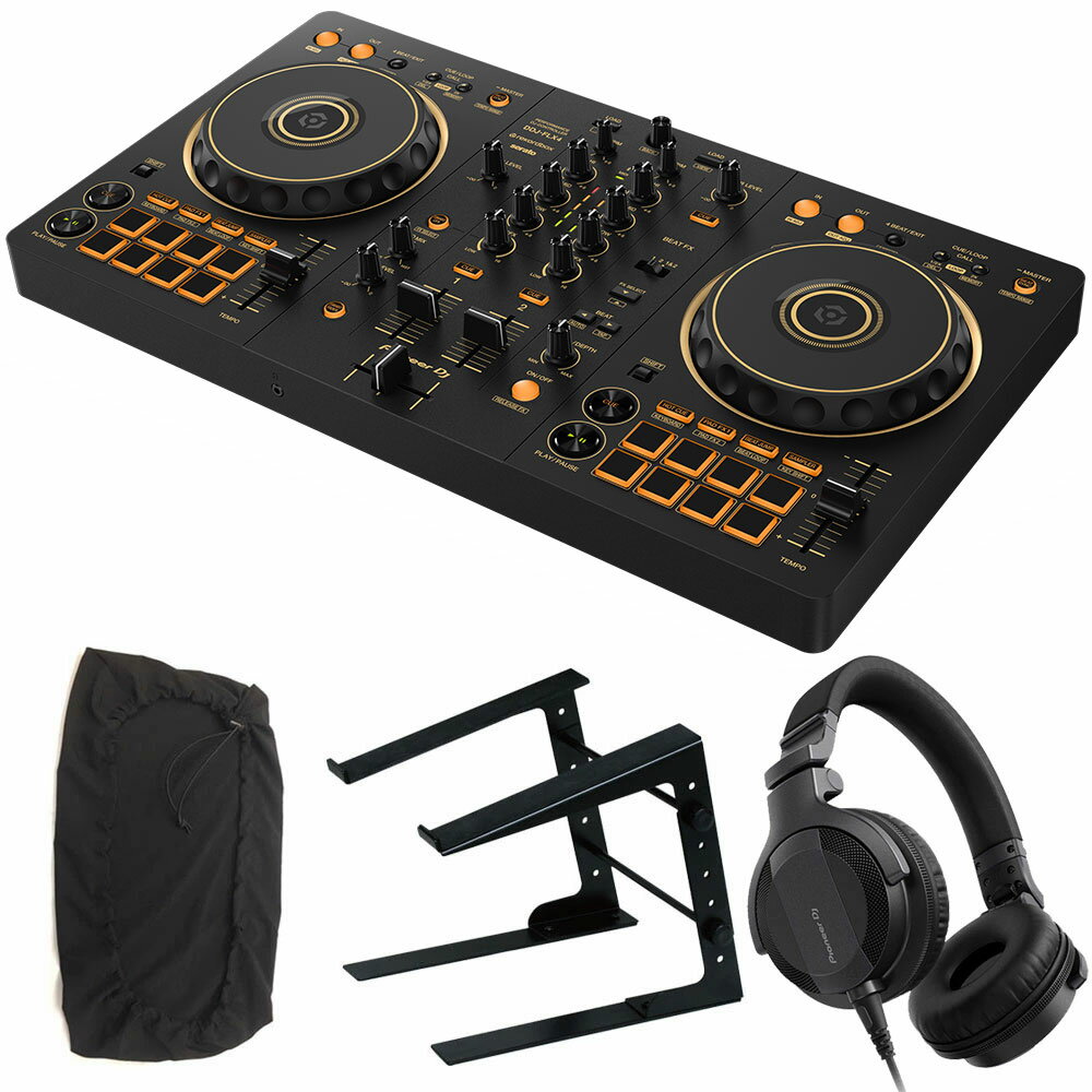 《6月26日発売》 PIONEER DJコントローラー DDJ-FLX4-N (ゴールド) + ヘッドホン HDJ-CUE1 + PCスタンド + ダストカ…