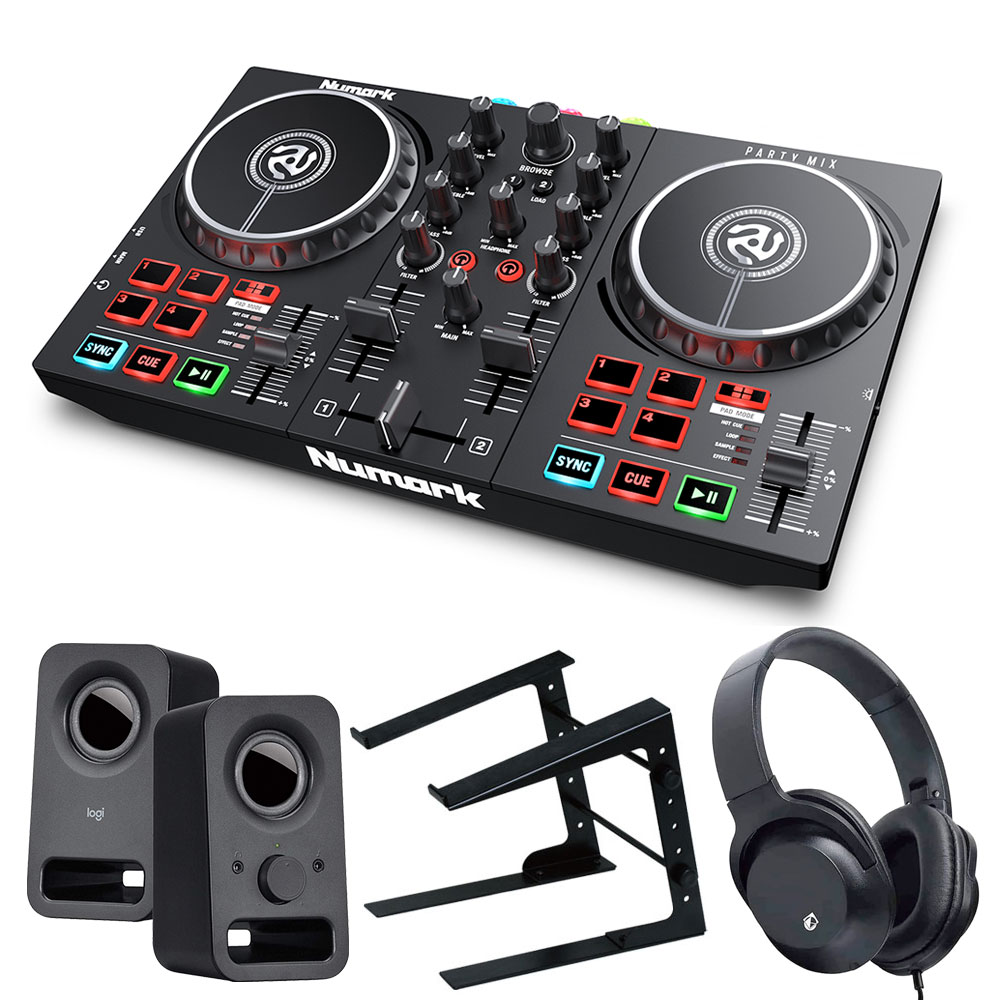 Numark DJコントローラー Party Mix 2 + ヘッドホンKHP + PCスタンド + スピーカー Z150セット