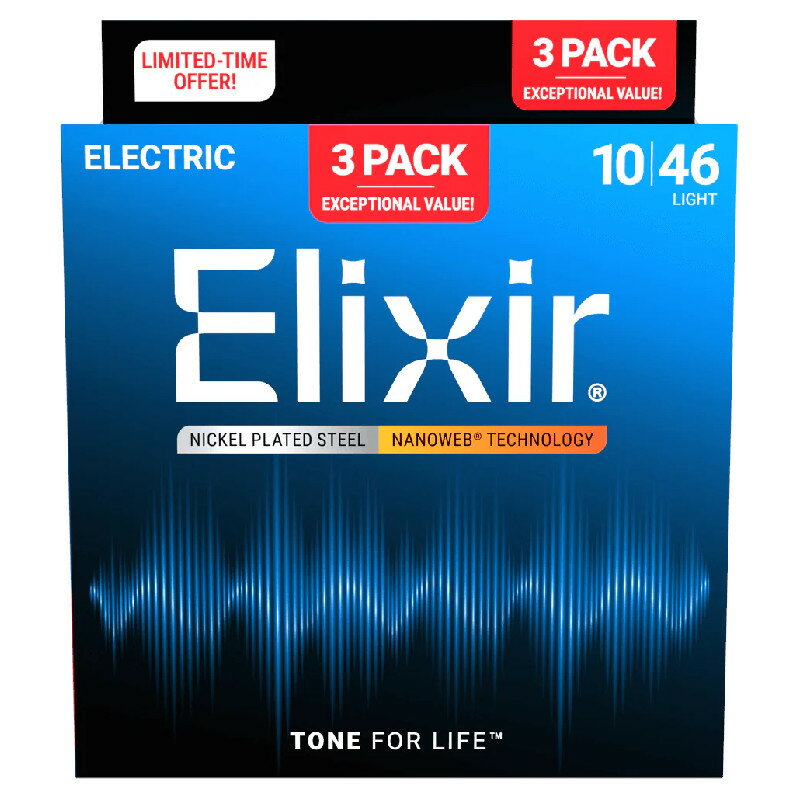 Elixir エリクサー 3-Pack Nickel-Plated Steel Electric Strings 16567 ( 12052 ) Light (.010-.046) NANOWEB x3 Promotion Pack エレキギター弦 限定パック