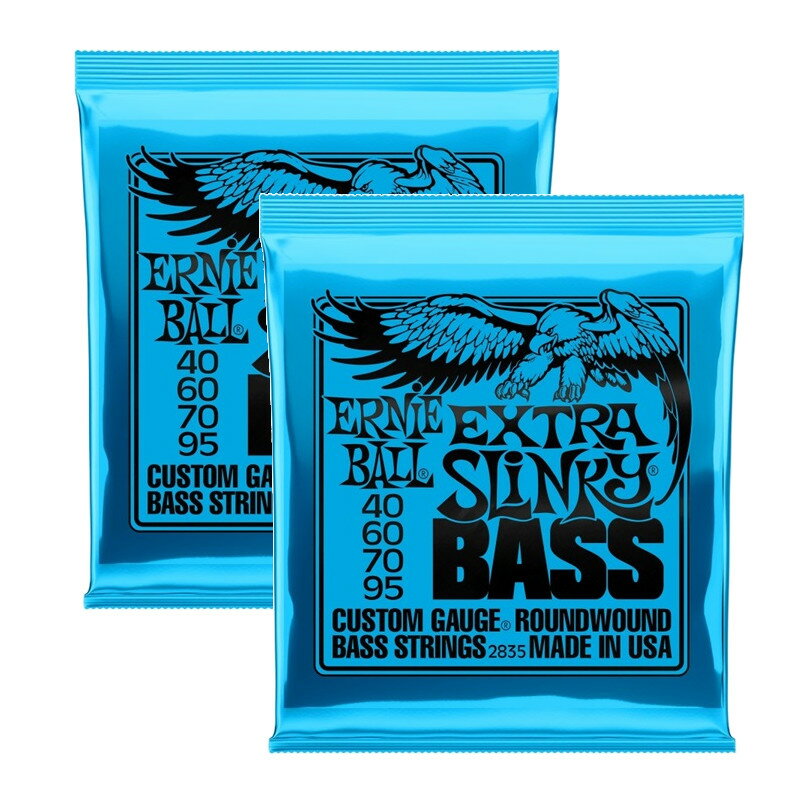 《2セット販売》ERNIE BALL 2835 Extra Slinky Nickel Wound Electric Bass Strings 40-95 Gauge エレキベース 弦 【ゆうパケット】